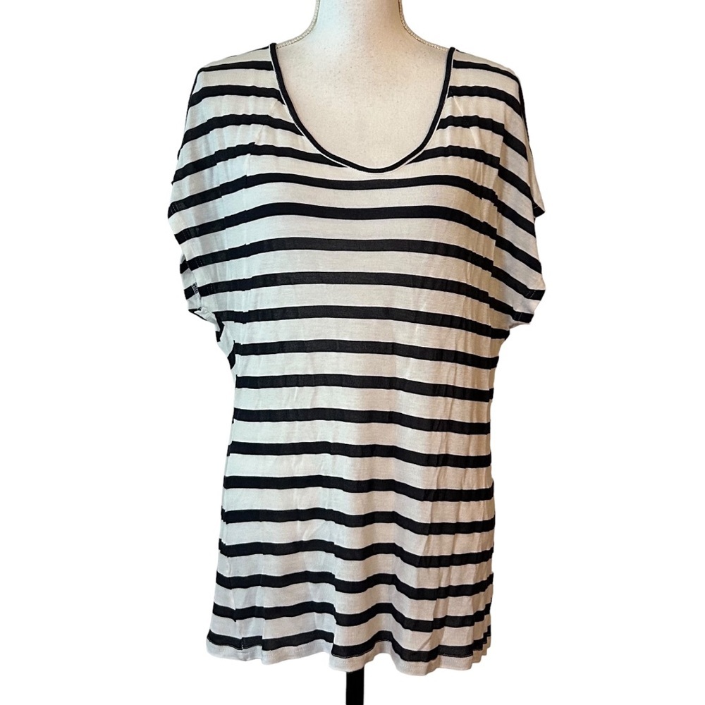 Cotton On Scoop Neck Striped Short Sleeve Tee Women Large Navy White Coastal